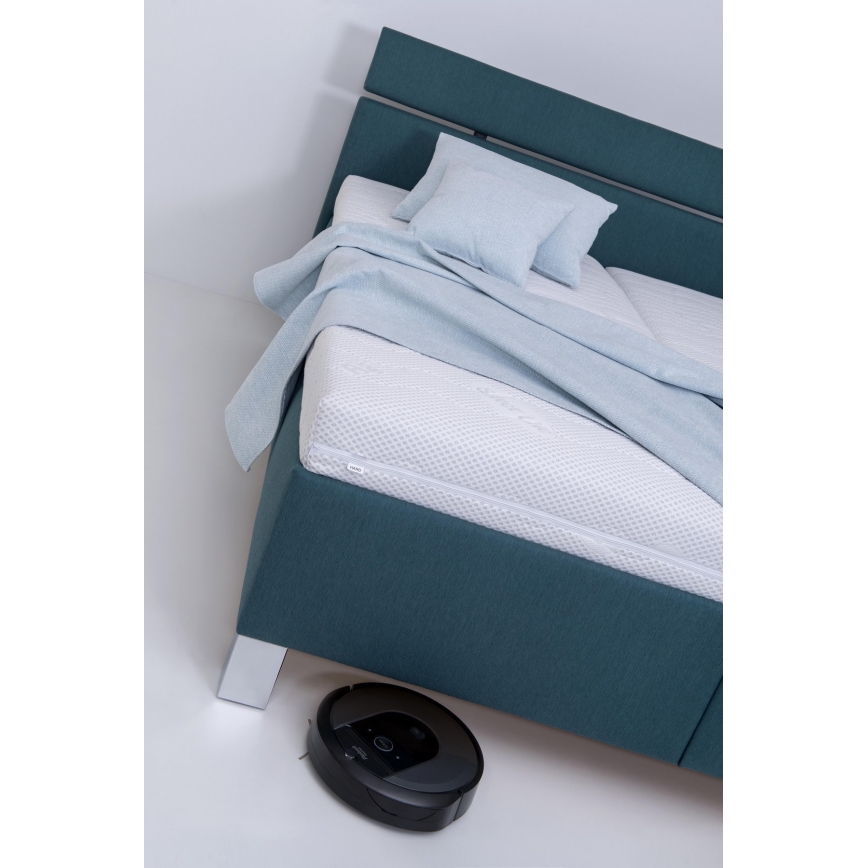 Čalúnená posteľ ALIS 160x200 cm s matracom a úložným priestorom, petrolejová