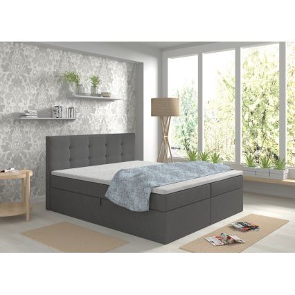 Čalúnená posteľ EMBER 180x200 cm s matracmi, topperom a úložným priestorom v antracitovej farbe