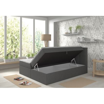 Čalúnená posteľ EMBER 180x200 cm s matracmi, topperom a úložným priestorom v antracitovej farbe