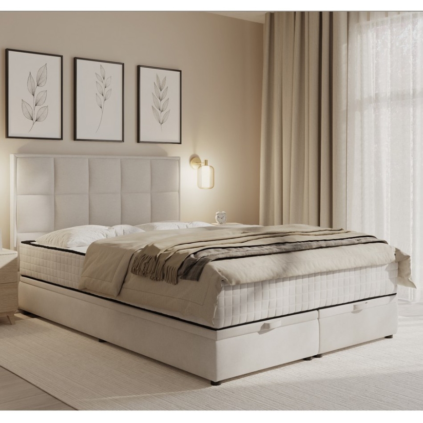 Čalúnená posteľ GRACE 160x200 cm s matracmi a úložným priestorom, béžová