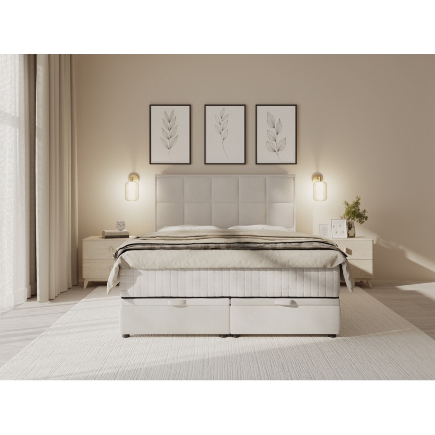 Čalúnená posteľ GRACE 160x200 cm s matracmi a úložným priestorom, béžová