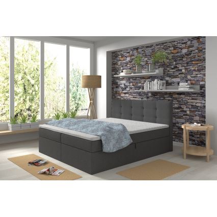 Čalúnená posteľ s matracmi a topperom s úložným priestorom EMBER 160x200 cm antracit