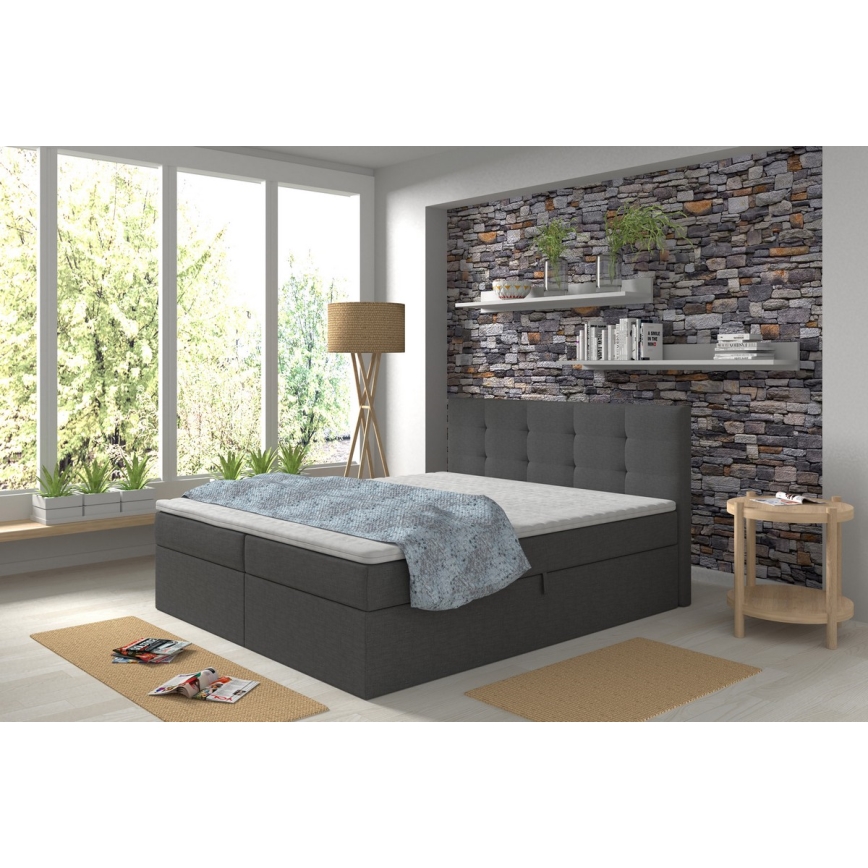 Čalúnená posteľ s matracmi a topperom s úložným priestorom EMBER 160x200 cm antracit
