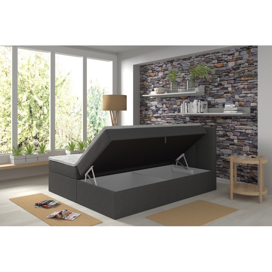 Čalúnená posteľ s matracmi a topperom s úložným priestorom EMBER 160x200 cm antracit