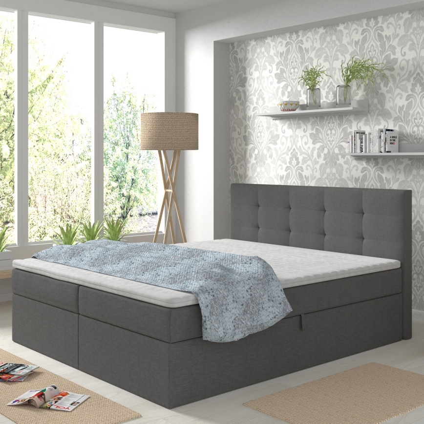 Čalúnená posteľ s matracmi a topperom s úložným priestorom EMBER 160x200 cm antracit