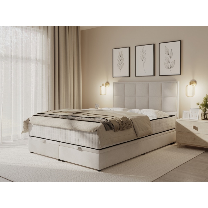 Čalúnená posteľ s matracmi a úložným priestorom GRACE 140x200 cm béžová