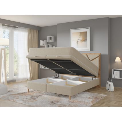 Čalúnená posteľ s matracmi a úložným priestorom NAOMI 180x200 cm béžová