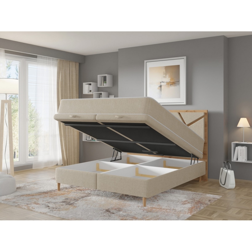 Čalúnená posteľ s matracmi a úložným priestorom NAOMI 180x200 cm béžová