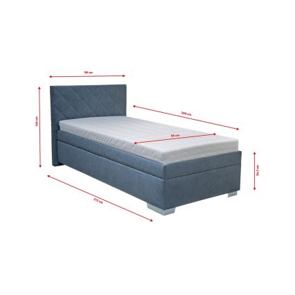 Čalúnená posteľ s úložným priestorom a matracom LANA 90x200 cm modrá