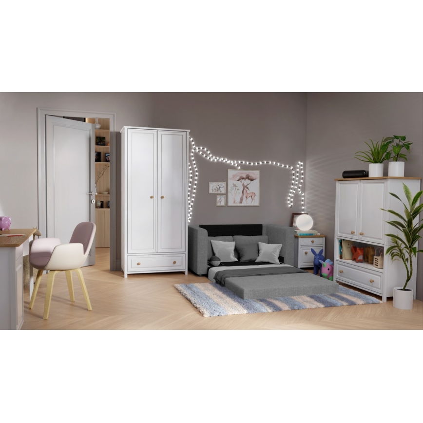 Čalúnená rozkladacia dvojmiestná pohovka s opierkami na ruky LAYLA, sivá