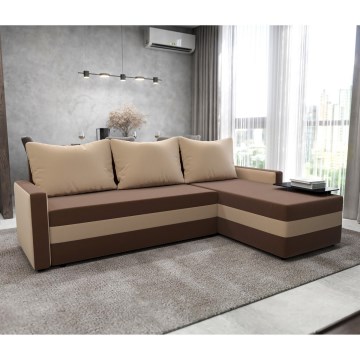 Čalúnená univerzálna rozkladacia rohová sedacia súprava do tvaru L BRISTOL hnedá/béžová