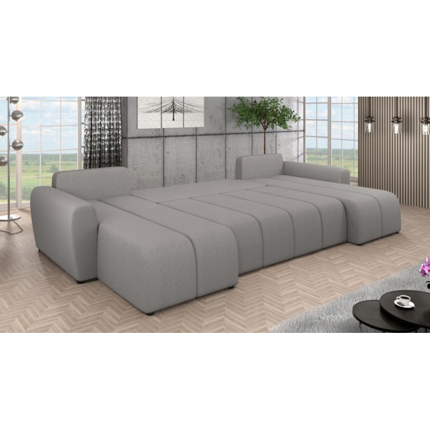 Čalúnená univerzálna rozkladacia sedacia súprava do U NEWPORT sivá