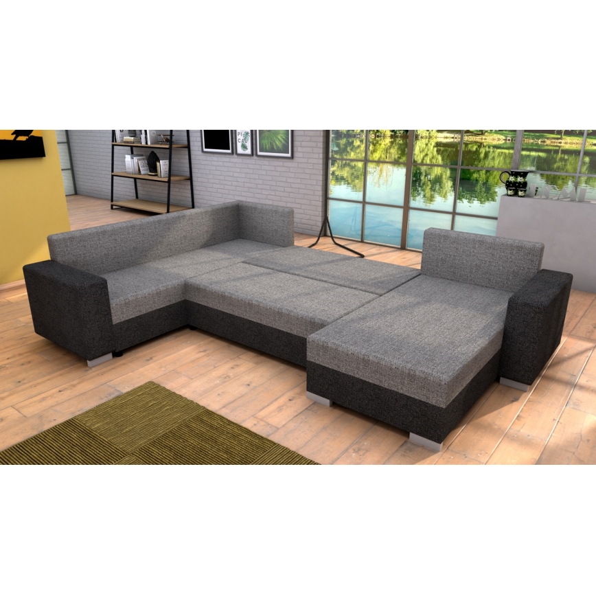 Čalúnená univerzálna rozkladacia sedacia súprava do U YORK sivá/béžová/hnedá