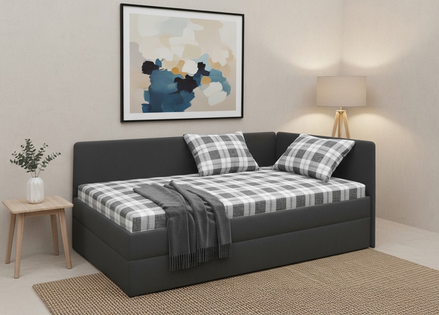 Čalúnená válenda s univerzálnym čelom L/P ARLY 110x200 cm antracit/biela