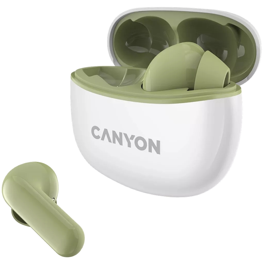 Canyon - Bezdrôtové stereo slúchadlá True Wireless 500 mAh + 2x 40 mAh biela/zelená