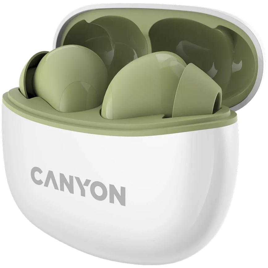 Canyon - Bezdrôtové stereo slúchadlá True Wireless 500 mAh + 2x 40 mAh biela/zelená