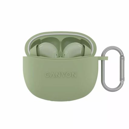 Canyon - Bezdrôtové stereo slúchadlá True Wireless 500 mAh + 2x 40 mAh biela/zelená