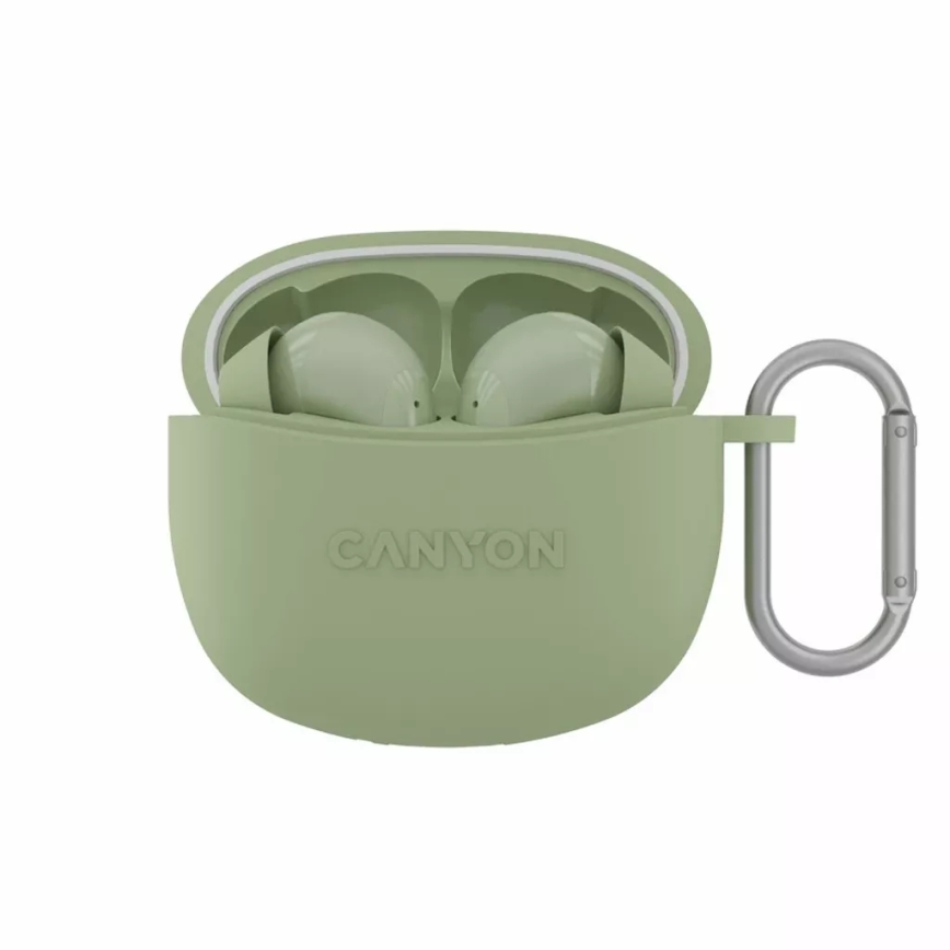 Canyon - Bezdrôtové stereo slúchadlá True Wireless 500 mAh + 2x 40 mAh biela/zelená