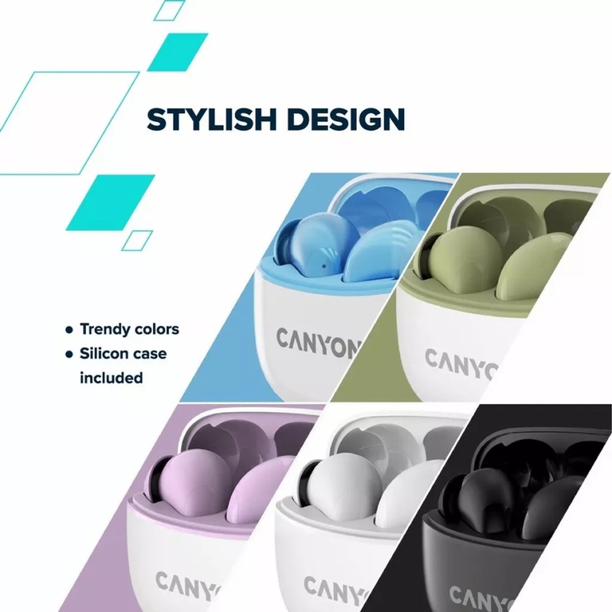 Canyon - Bezdrôtové stereo slúchadlá True Wireless 500 mAh + 2x 40 mAh biela/zelená