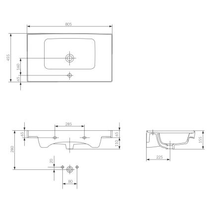 Cersanit K114-017 - Zápustné umývadlo CREA 44,5x80,5 cm keramika/lesklá biela