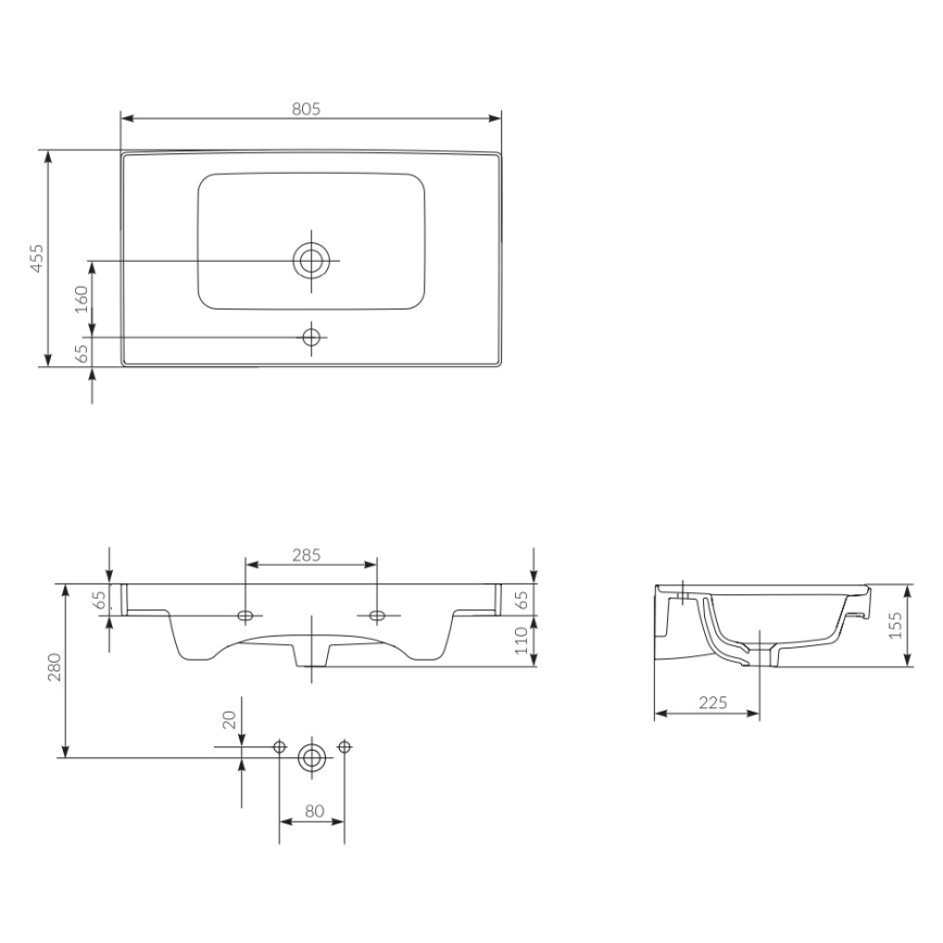Cersanit K114-017 - Zápustné umývadlo CREA 44,5x80,5 cm keramika/lesklá biela