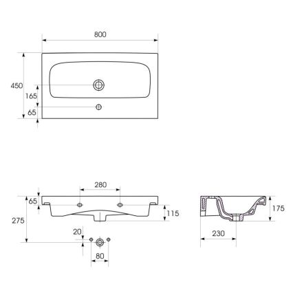 Cersanit K116-013 - Zápustné umývadlo MODUO 45x80 cm keramika/lesklá biela