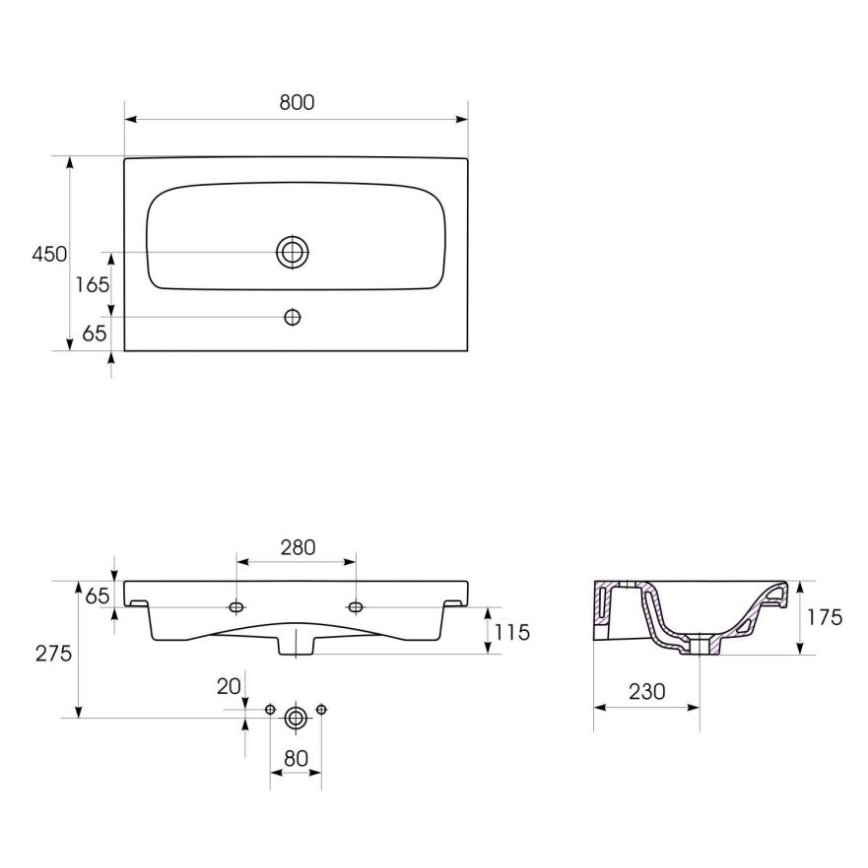 Cersanit K116-013 - Zápustné umývadlo MODUO 45x80 cm keramika/lesklá biela