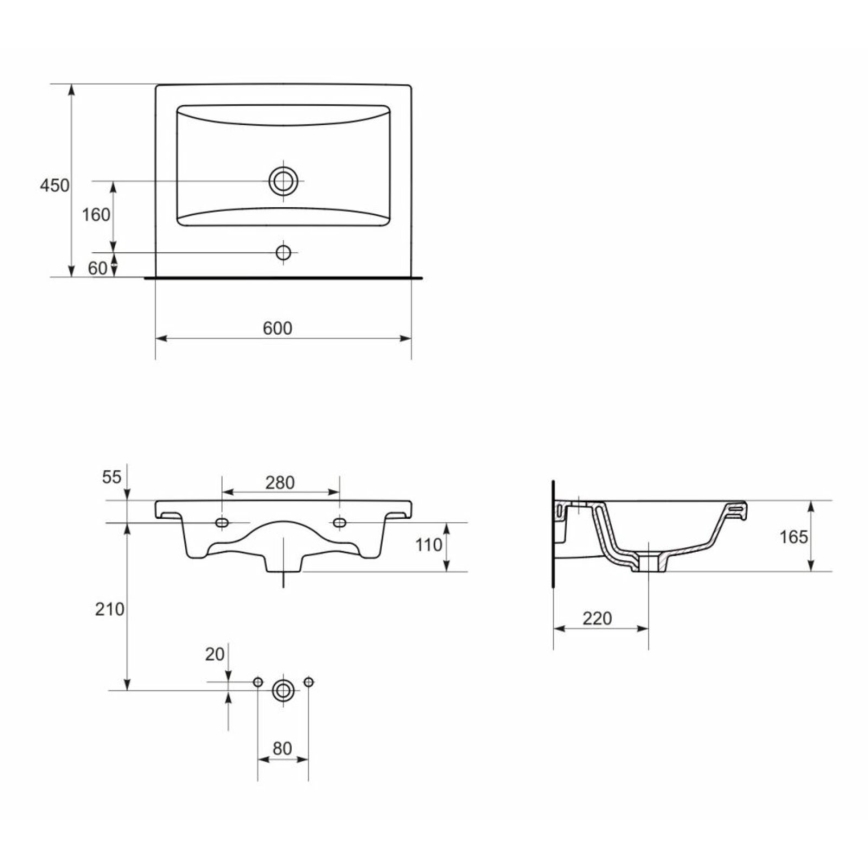 Cersanit K32-003-ECO - Umývadlo na dosku/závesné COMO 45x60 cm keramika/lesklá biela