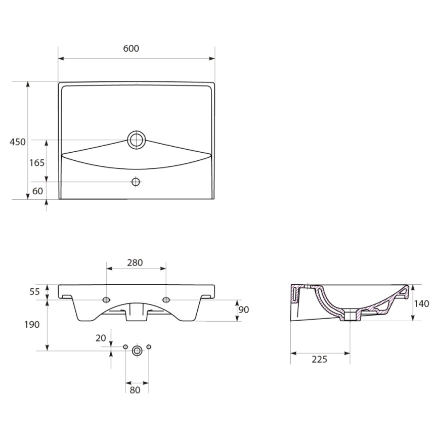 Cersanit S801-142-DSM - Závesná kúpeľňová skrinka s umývadlom LARA CITY 60x45 cm biela