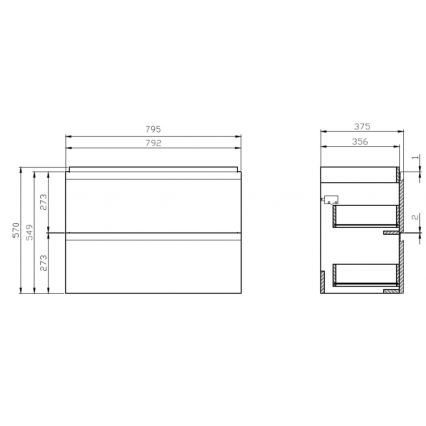 Cersanit S801-225-DSM - Závesná kúpeľňová skrinka s umývadlom MODUO SLIM 62x80 cm lesklá biela