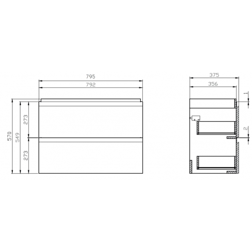 Cersanit S801-225-DSM - Závesná kúpeľňová skrinka s umývadlom MODUO SLIM 62x80 cm lesklá biela