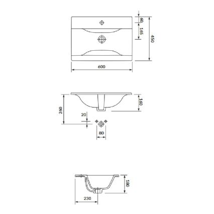 Cersanit S801-457 - Závesná kúpeľňová skrinka s umývadlom NIKO 60x45 cm, dekor orech