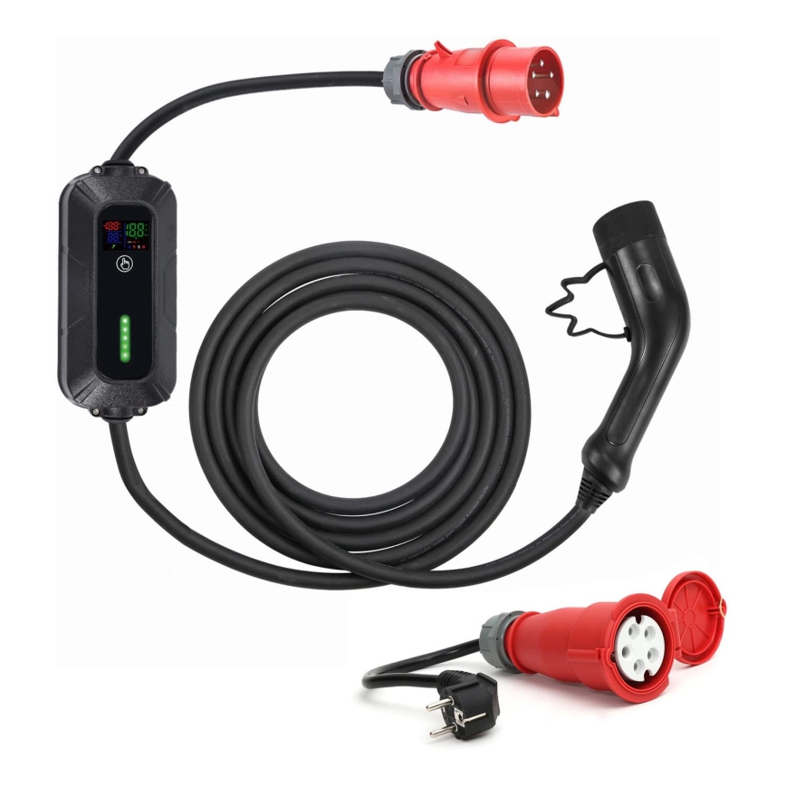 Cestovná nabíjacia stanica pre elektromobily EV/PHEV AC Type 2 16A/380V 11kW IP55 5m + adaptér 230V 3,7kW + puzdro