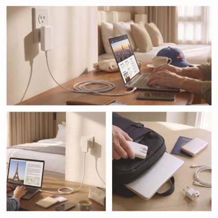 Cestovný adaptér s vymeniteľnými nástavcami USB GaN 100-250V