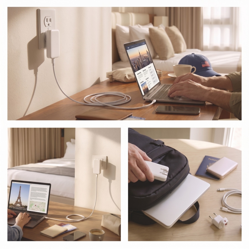Cestovný adaptér s vymeniteľnými nástavcami USB GaN 100-250V