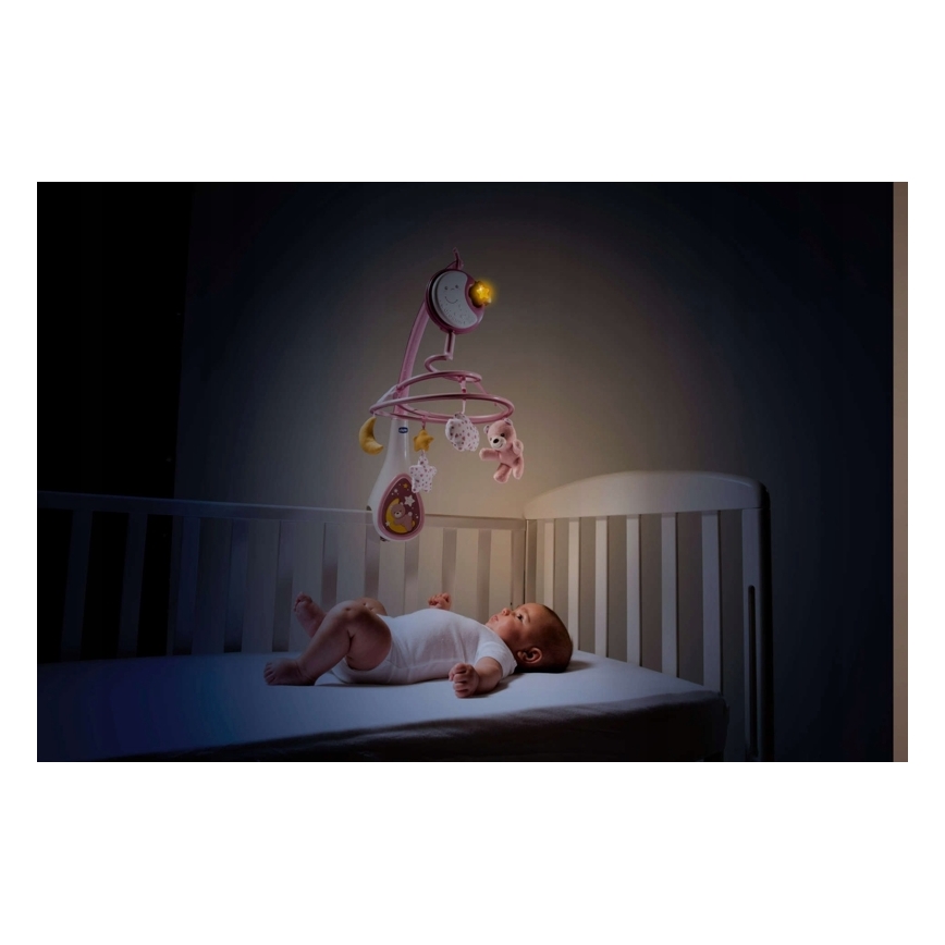 Chicco - Kolotoč nad postieľku s melódiou 3v1 NEXT2DREAMS 3xAA ružová
