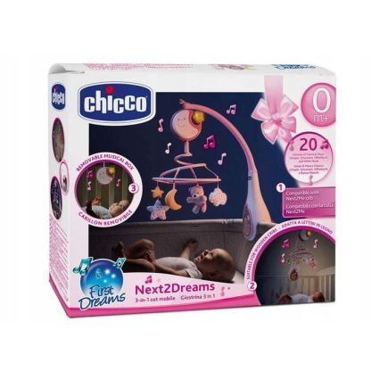 Chicco - Kolotoč nad postieľku s melódiou 3v1 NEXT2DREAMS 3xAA ružová