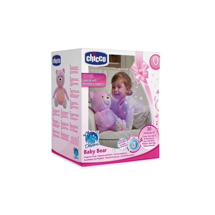 Chicco - Projektor s melódiou BABY BEAR 3xAAA ružová