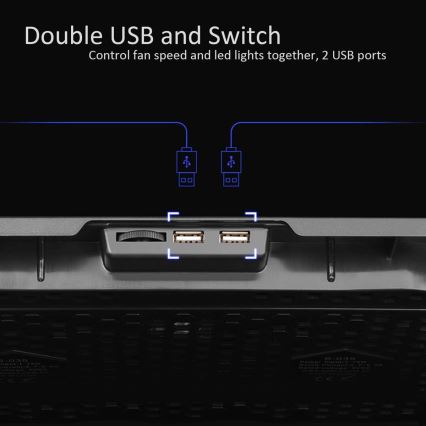 Chladiaca podložka pod notebook 5x ventilátor 2xUSB čierna
