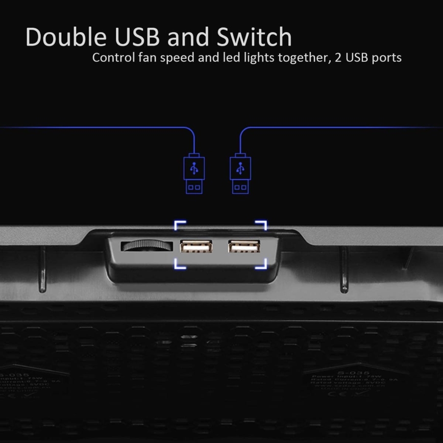 Chladiaca podložka pod notebook 5x ventilátor 2xUSB čierna