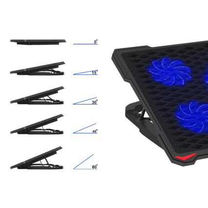 Chladiaca podložka pod notebook 5x ventilátor 2xUSB čierna
