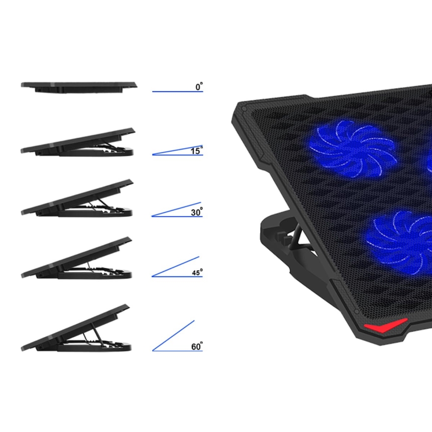 Chladiaca podložka pod notebook 5x ventilátor 2xUSB čierna