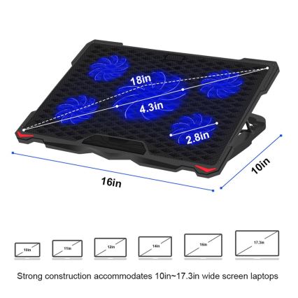 Chladiaca podložka pod notebook 5x ventilátor 2xUSB čierna