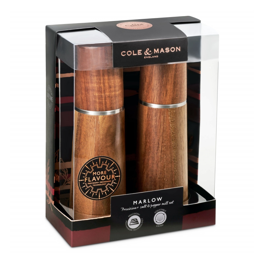 Cole&Mason - Sada mlynčekov na soľ a korenie MARLOW akácia 2 ks 18,5 cm