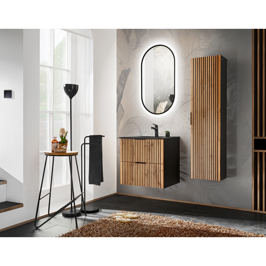 COMAD XILO BLACK WOTAN 82-60-D-2S-Kúpeľňová skrinka pod umývadlo XILO čierna/dub