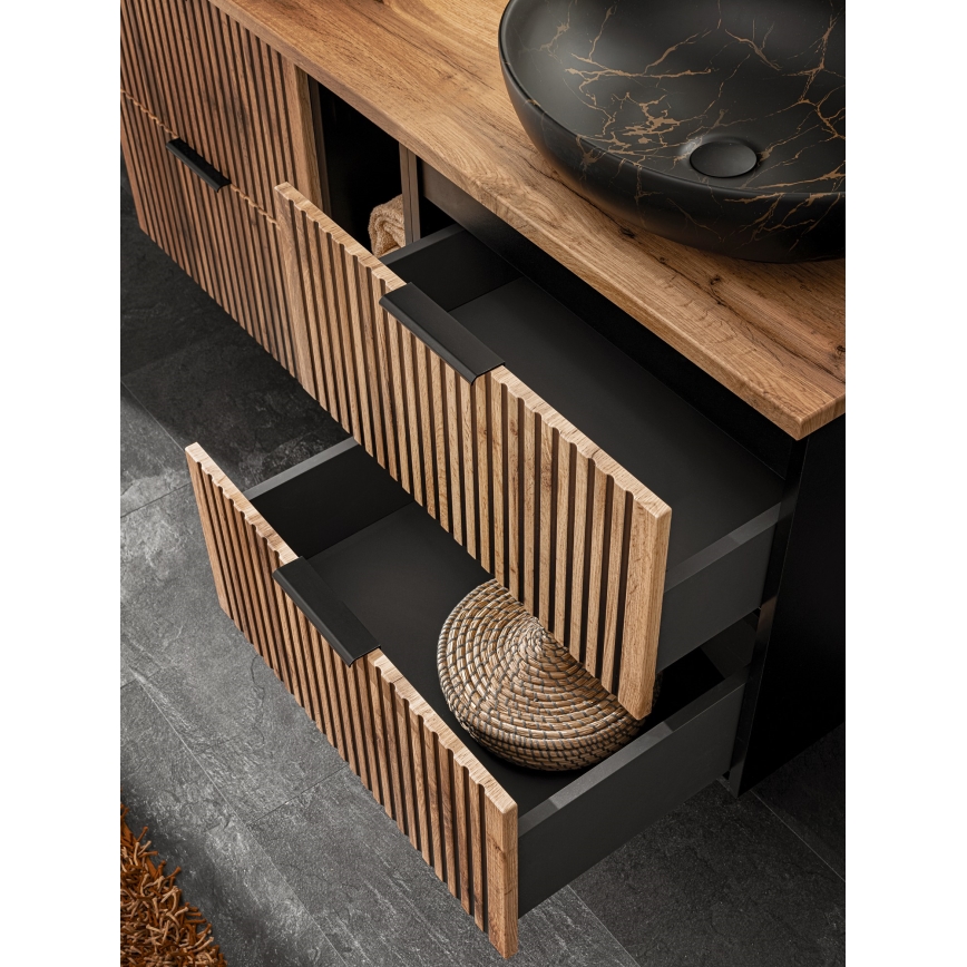 COMAD XILO BLACK WOTAN 82-80-D-2S-Kúpeľňová skrinka pod umývadlo XILO čierna/dub