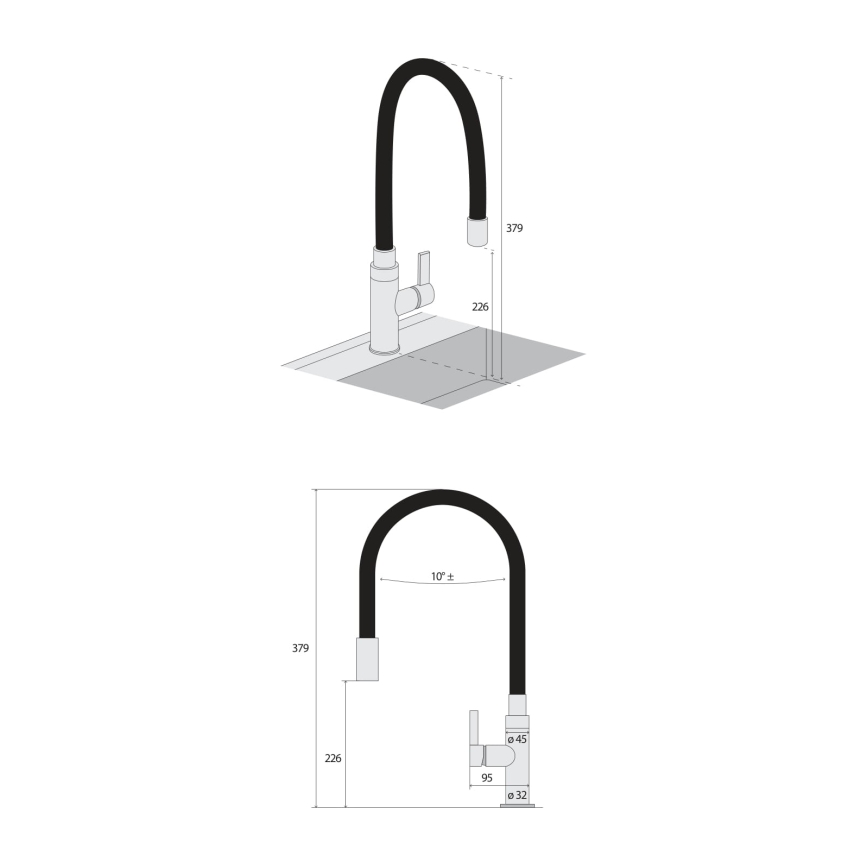 Concept BDC7138 - Drezová batéria s flexibilným ramienkom lesklý chróm/čierna