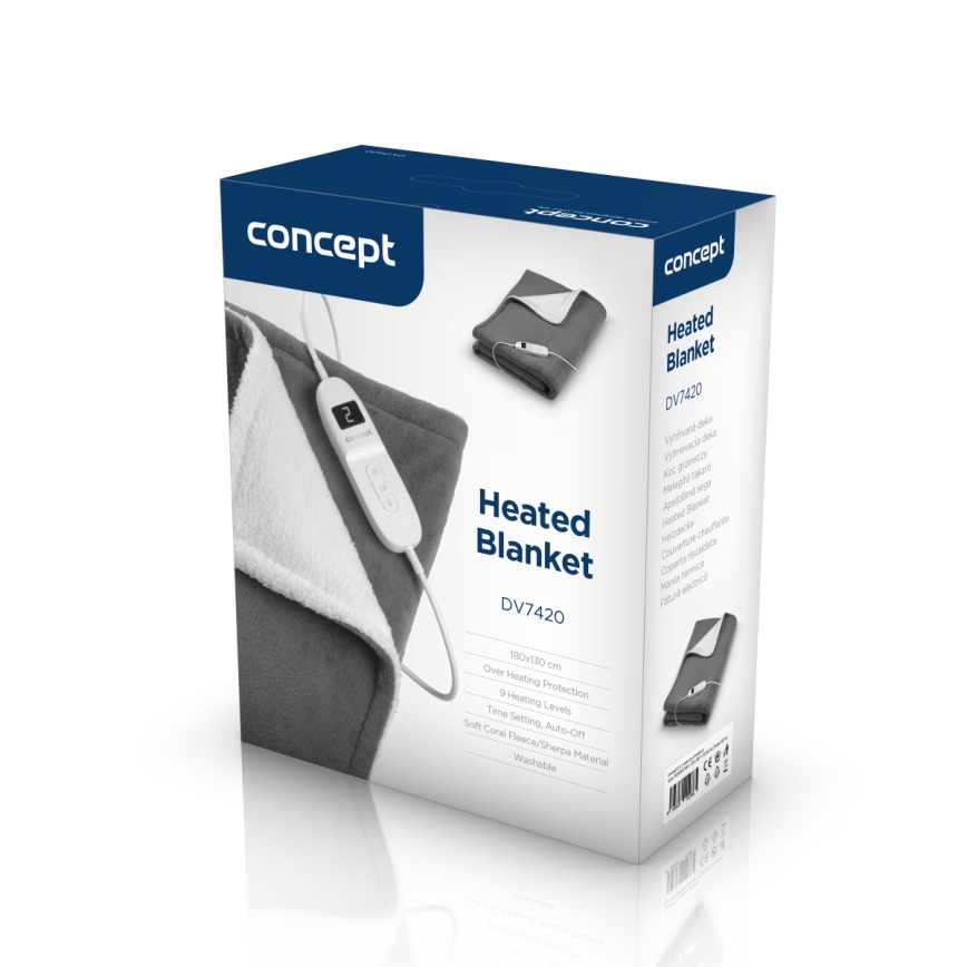 Concept DV7420 - Elektrická vyhrievacia deka 160W/230V 180x130 cm šedá/biela