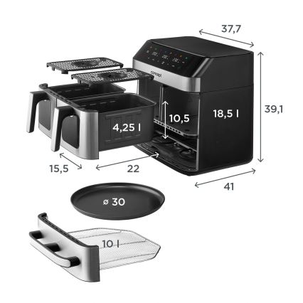 Concept FR9000 - Teplovzdušná fritéza PIZZA TRIO 18,5 l 2700W/230V nerez/čierna