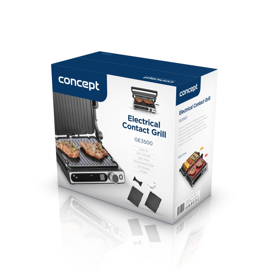 Concept ge3500 - Kontaktný gril s teplotnou sondou 2000W/230V čierny